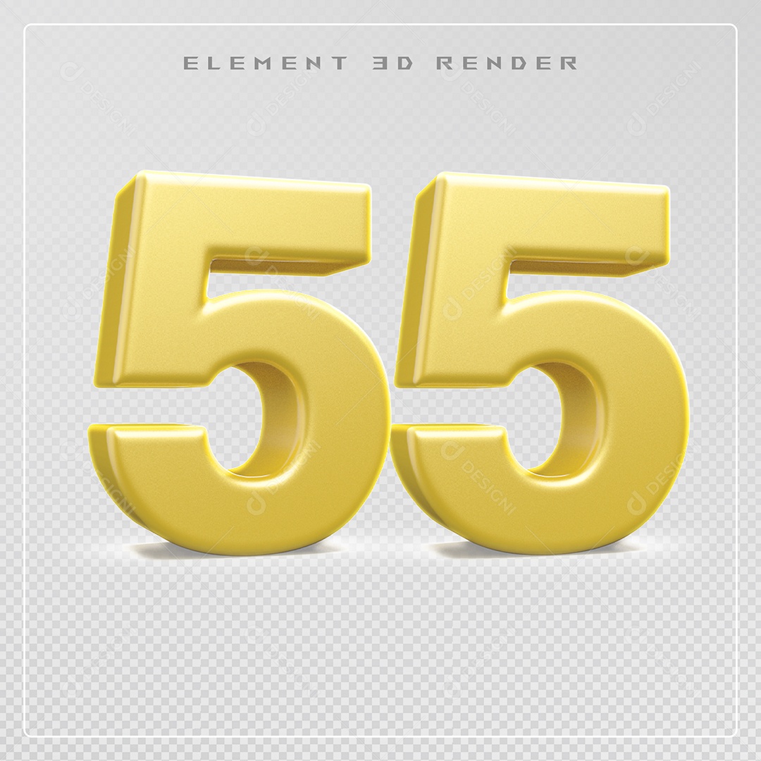 Elemento 3D Número 55 Dourado para Composição PSD