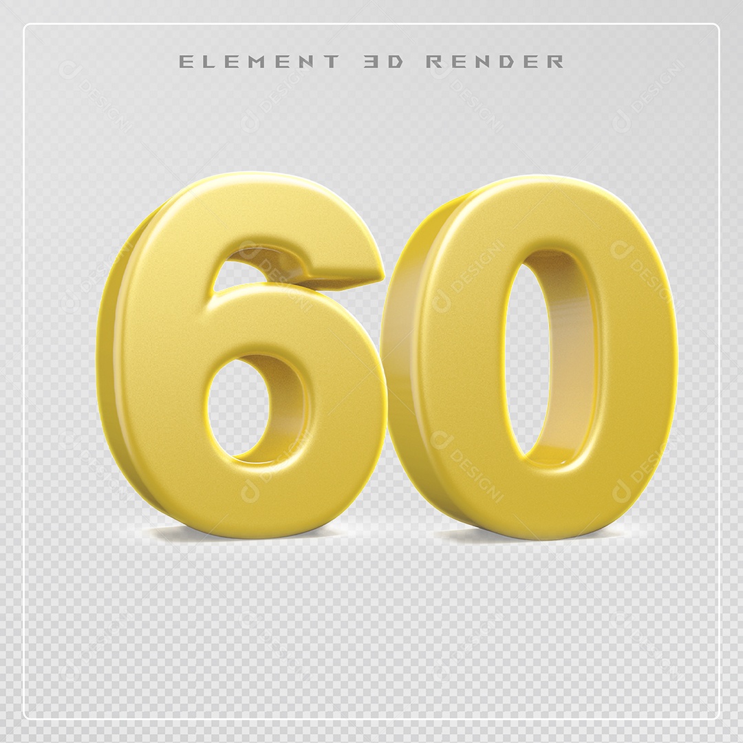 Elemento 3D Número 60 Dourado para Composição PSD