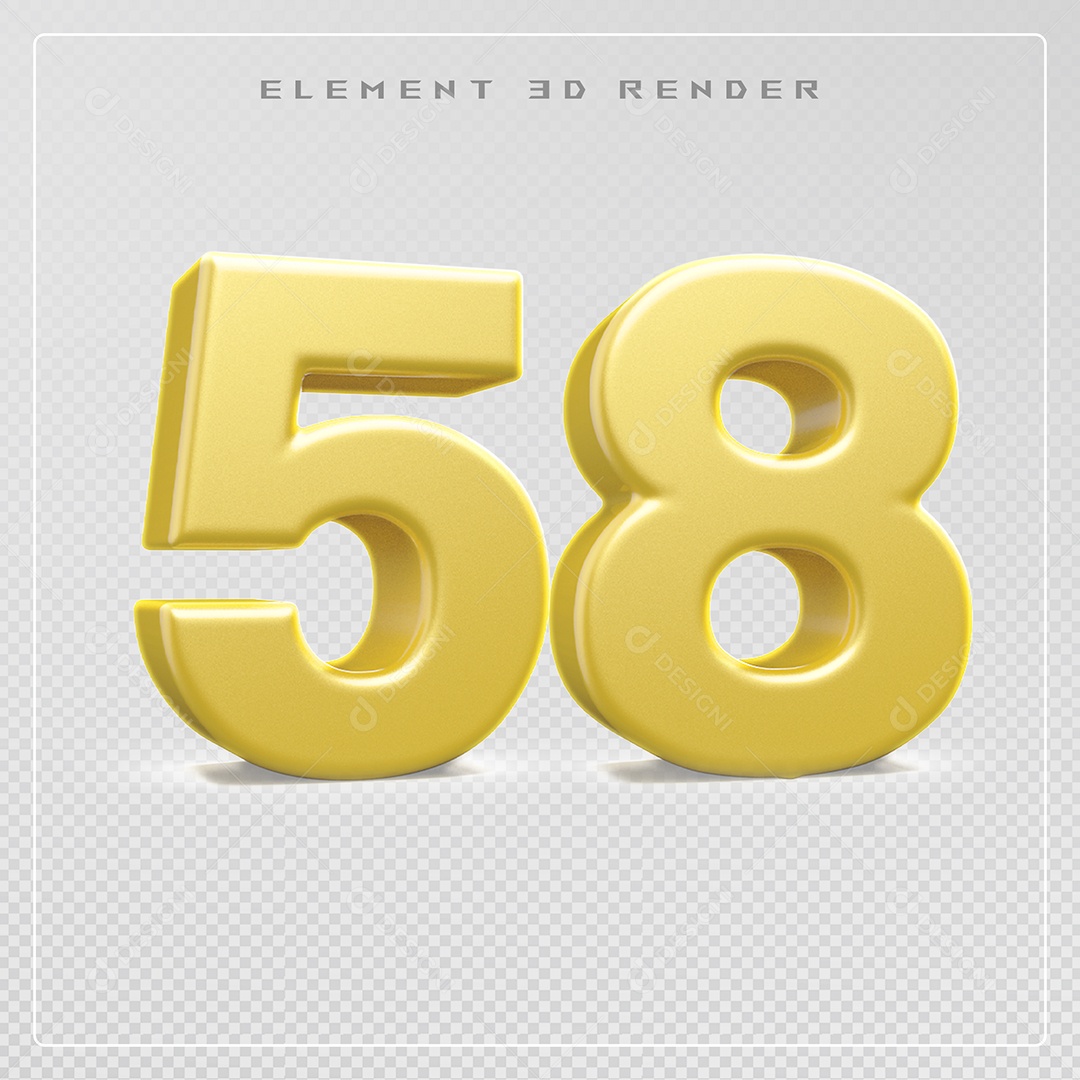 Elemento 3D Número 58 Dourado para Composição PSD
