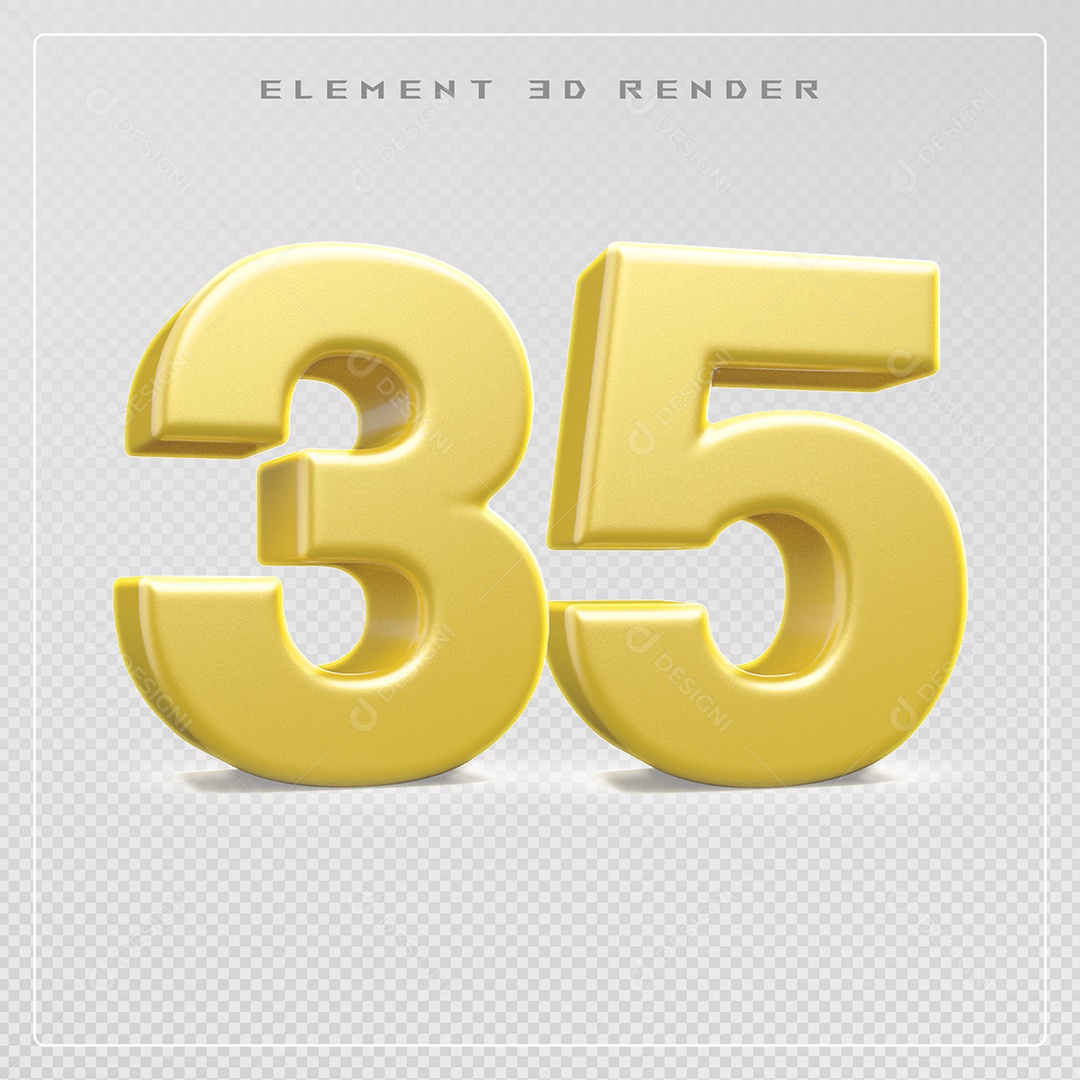 Elemento 3D Número 35 Dourado para Composição PSD
