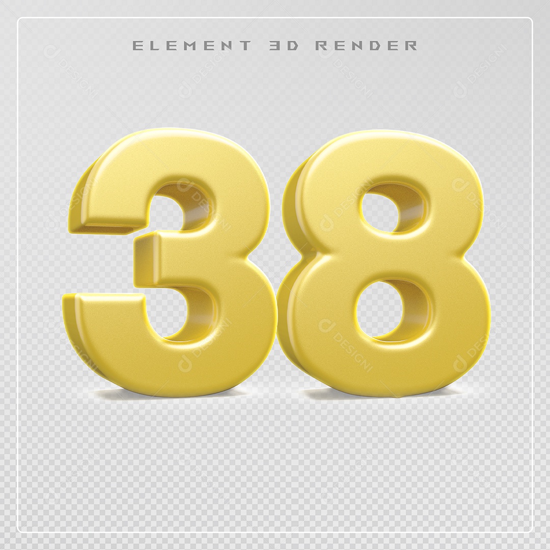 Elemento 3D Número 38 Dourado para Composição PSD