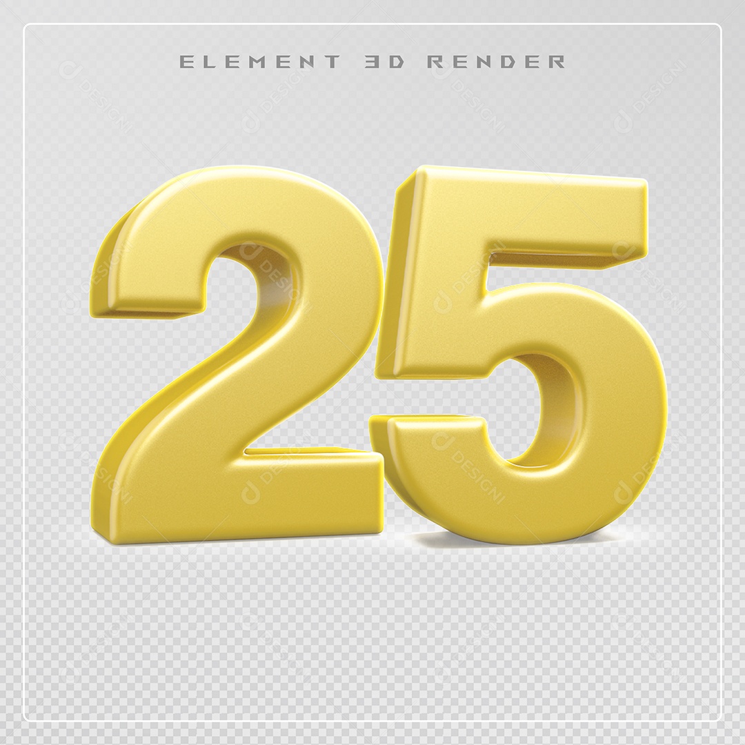 Elemento 3D Número 25 Dourado para Composição PSD