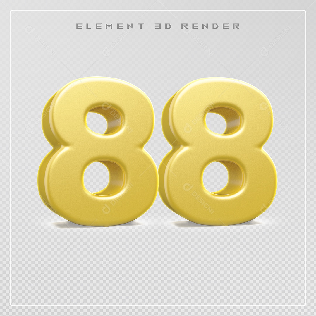 Elemento 3D Número 88 Dourado para Composição PSD