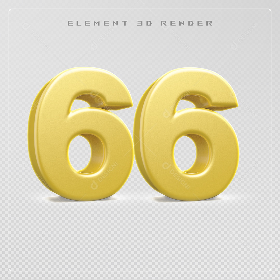 Elemento 3D Número 66 Dourado para Composição PSD