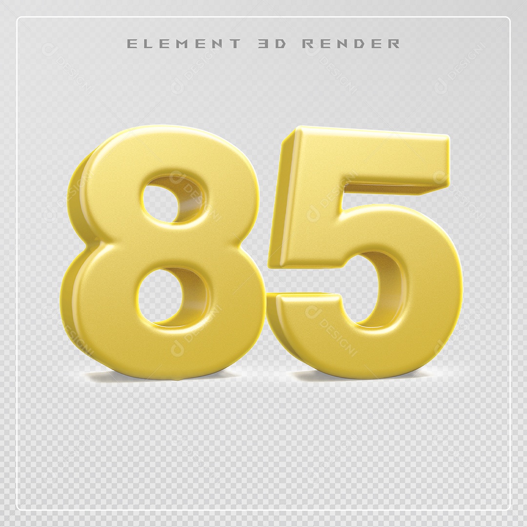 Elemento 3D Número 85 Dourado para Composição PSD