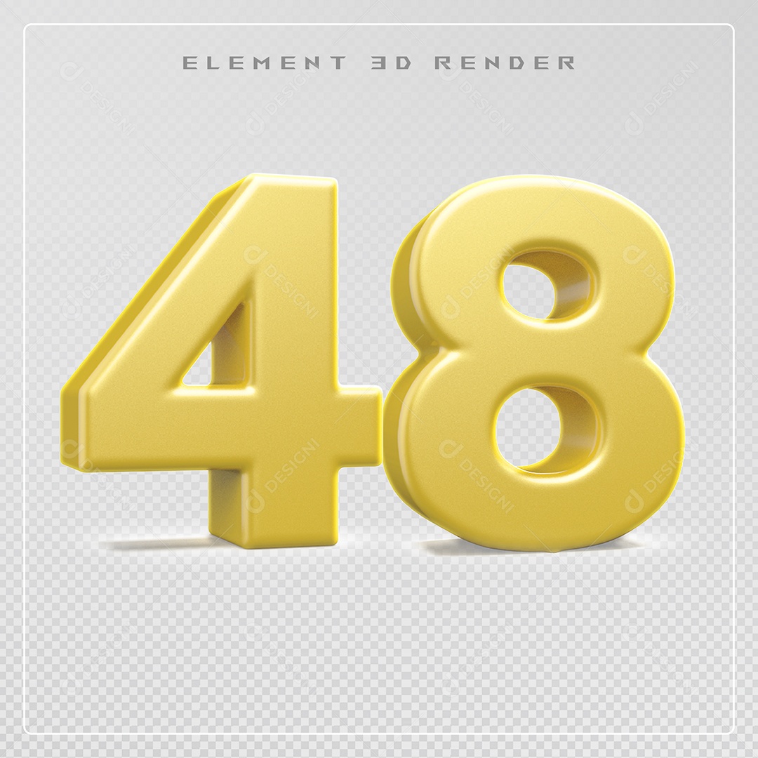 Elemento 3D Número 48 Dourado para Composição PSD