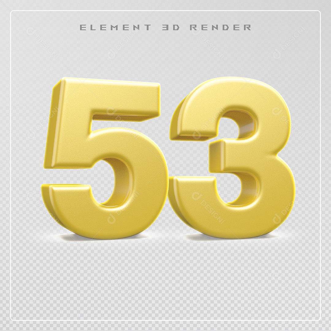 Elemento 3D Número 53 Dourado para Composição PSD