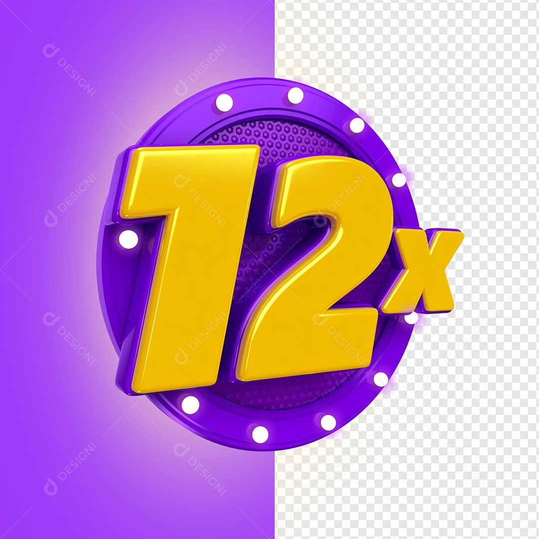 Selo 3D 12x Roxo para Composição PSD