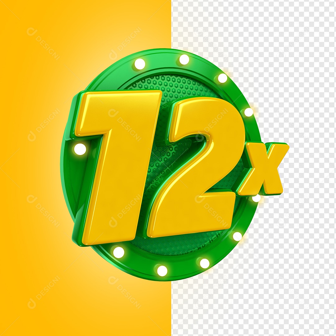 Selo 3D 12x Verde para Composição PSD