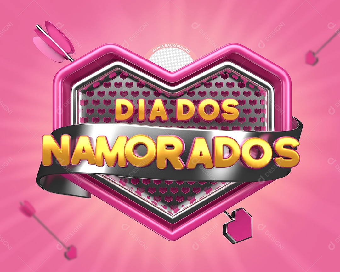 Selo 3D Dia dos Namorados Rosa para Composição PSD