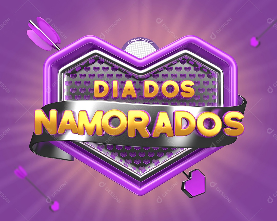 Selo 3D Dia dos Namorados Roxo para Composição PSD