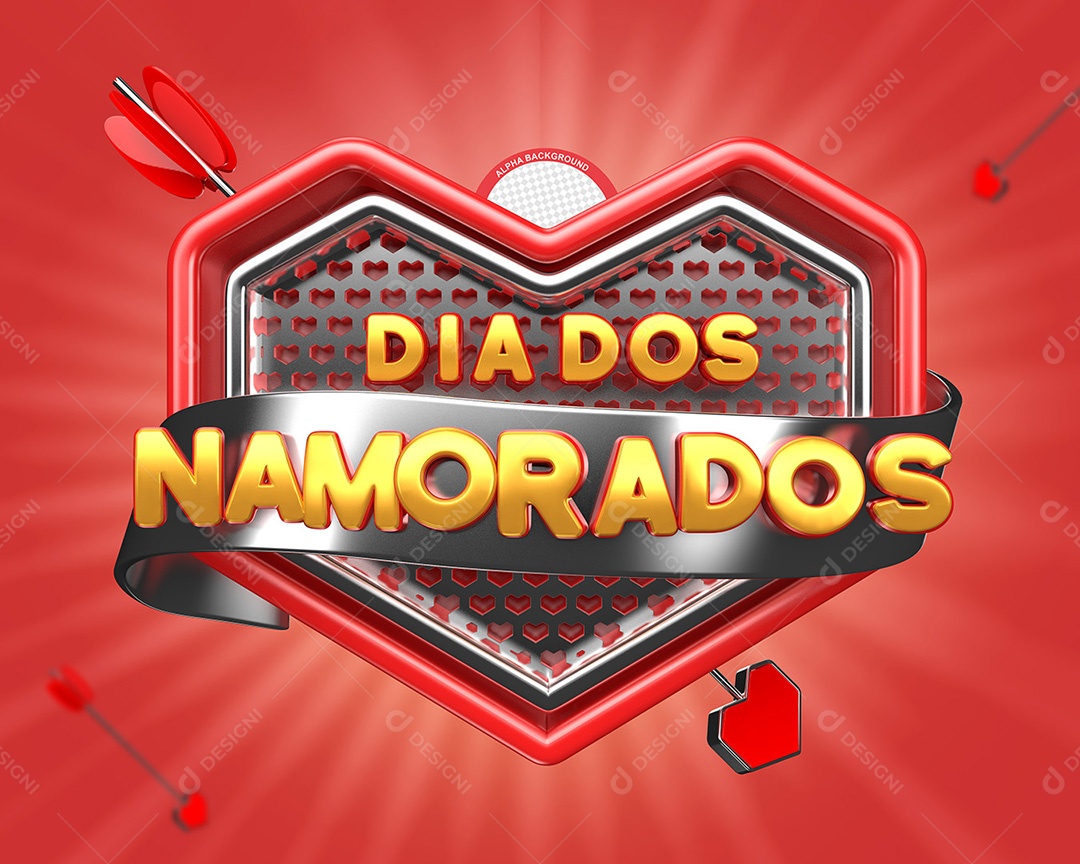 Selo 3D Dia dos Namorados Vermelho para Composição PSD