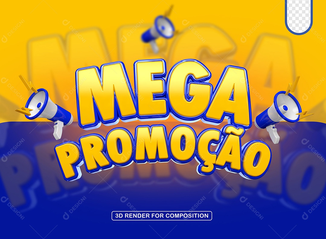 Selo 3D Mega Promoção Azul para Composição PSD