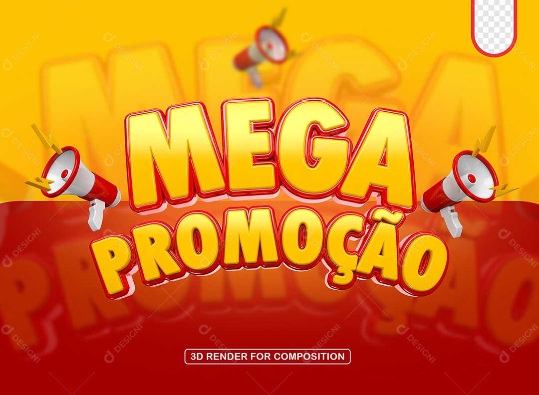 Selo 3D Mega Promoção Vermelho para Composição PSD