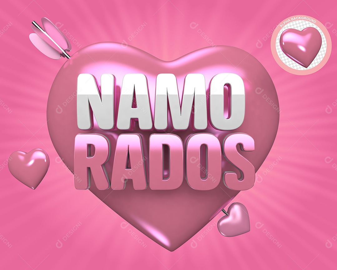 Selo 3D Namorados Rosa para Composição PSD