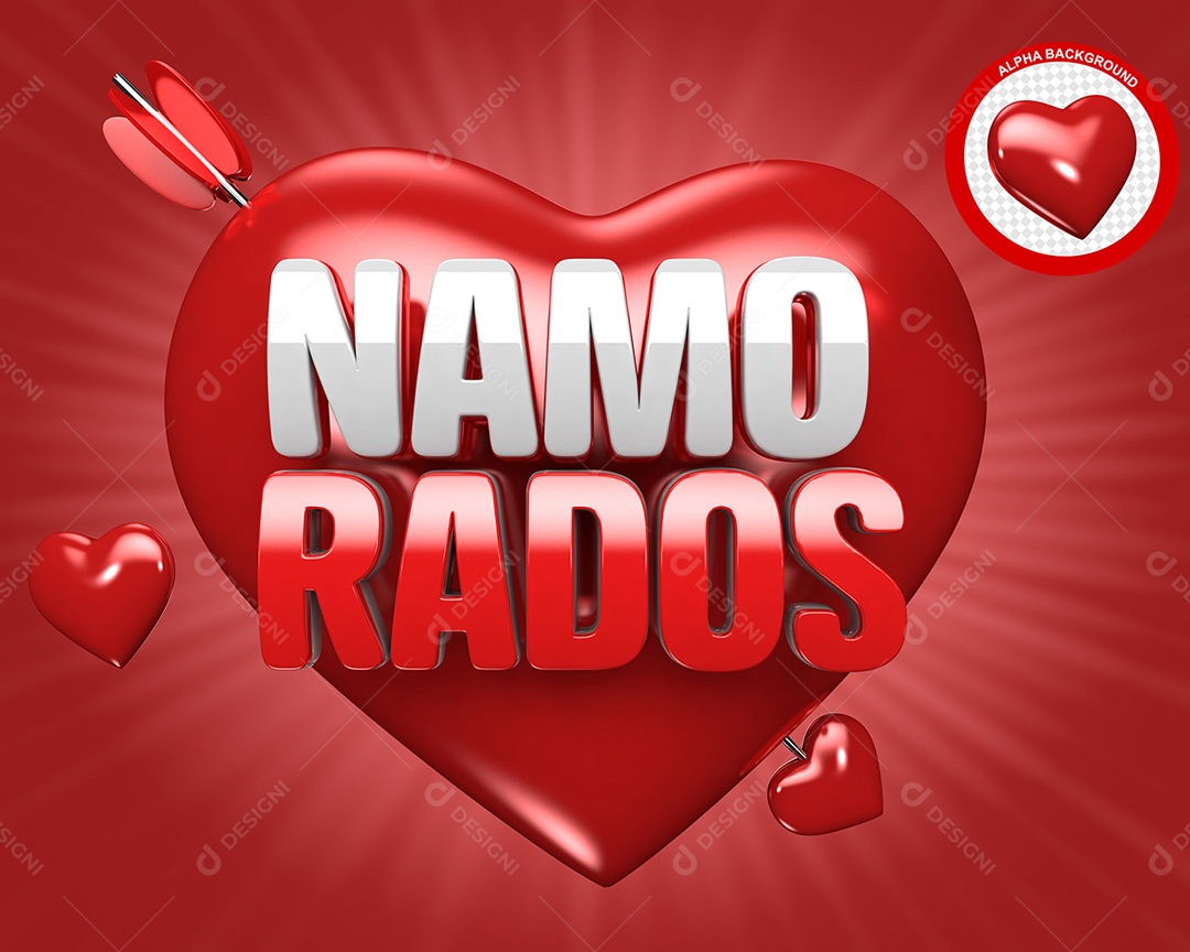 Selo 3D Namorados Vermelho para Composição PSD