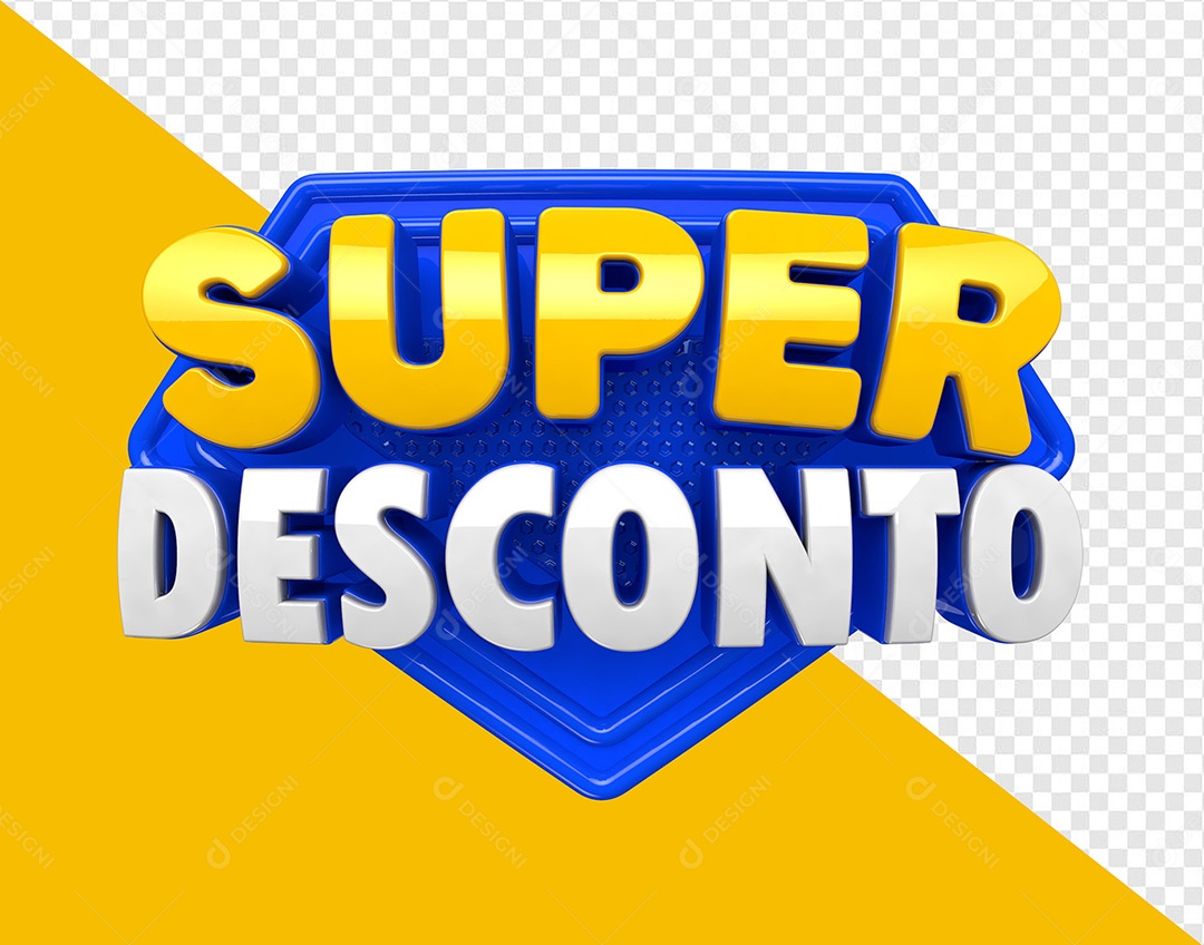 Selo 3D Super Desconto Azul para Composição PSD