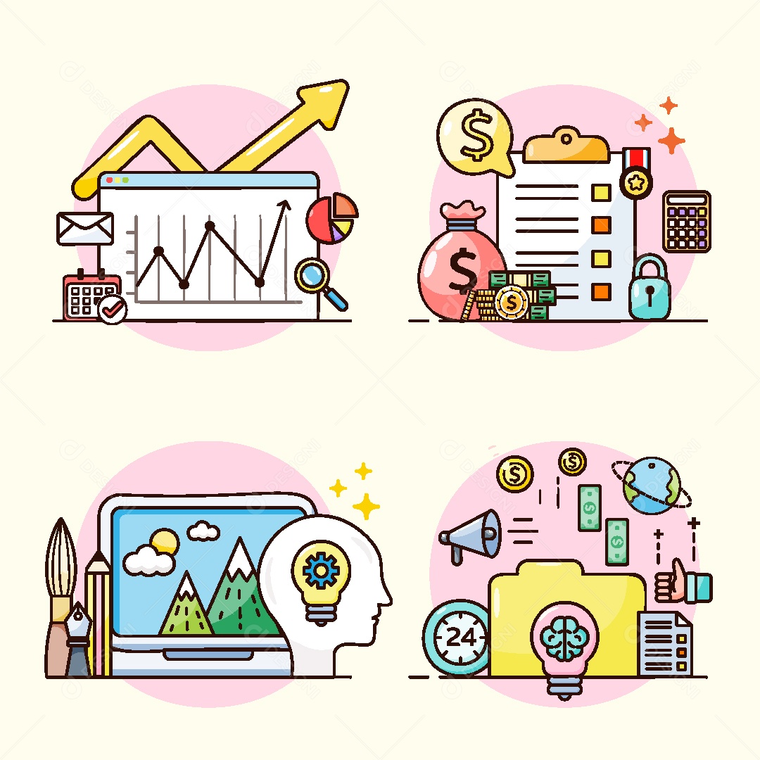 Conjunto de Desenhos Conceitos de Finanças AI