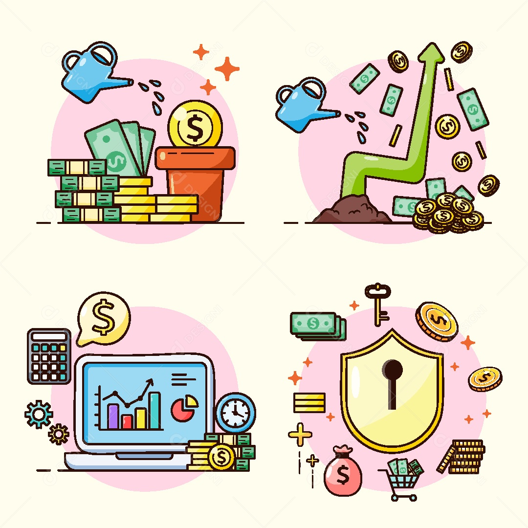 Conjunto de Desenhos Conceitos de Finanças AI