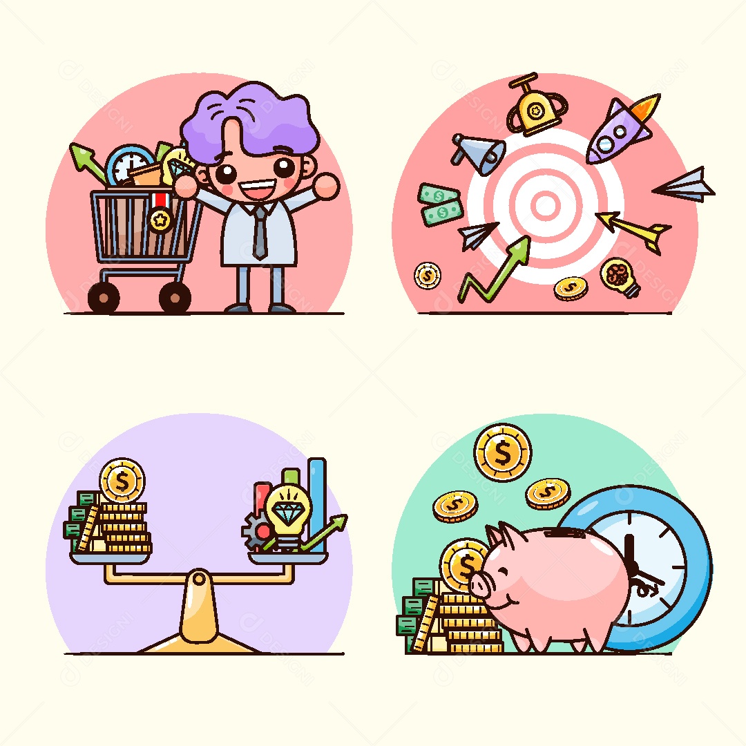 Conjunto de Desenhos Conceitos de Finanças AI