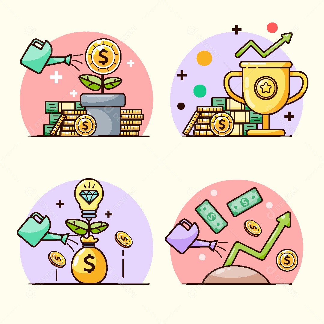 Conjunto de Desenhos Conceitos de Finanças AI