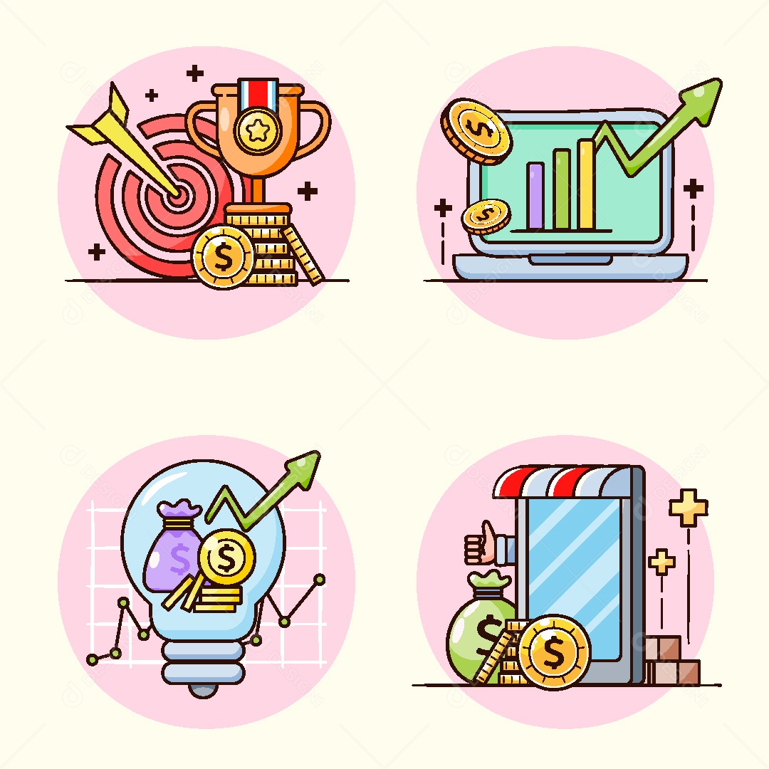 Conjunto de Desenhos Conceitos de Finanças AI