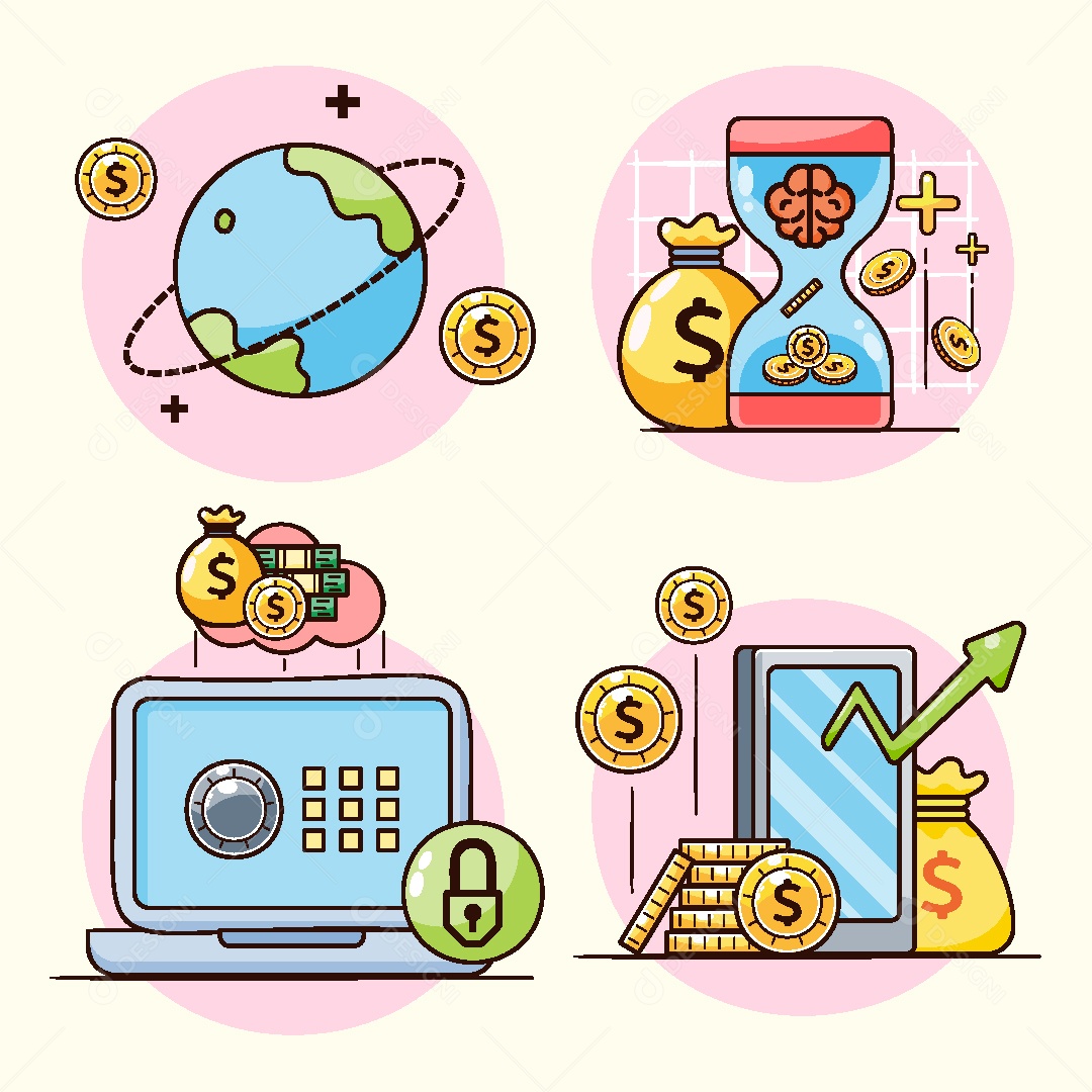 Conjunto de Desenhos Conceitos de Finanças AI