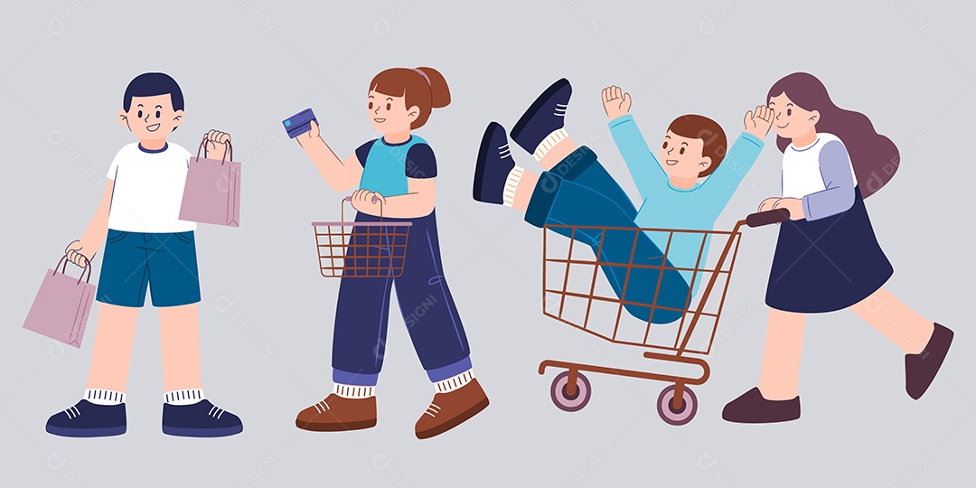 Conjunto de Personagens Fazendo Compras AI