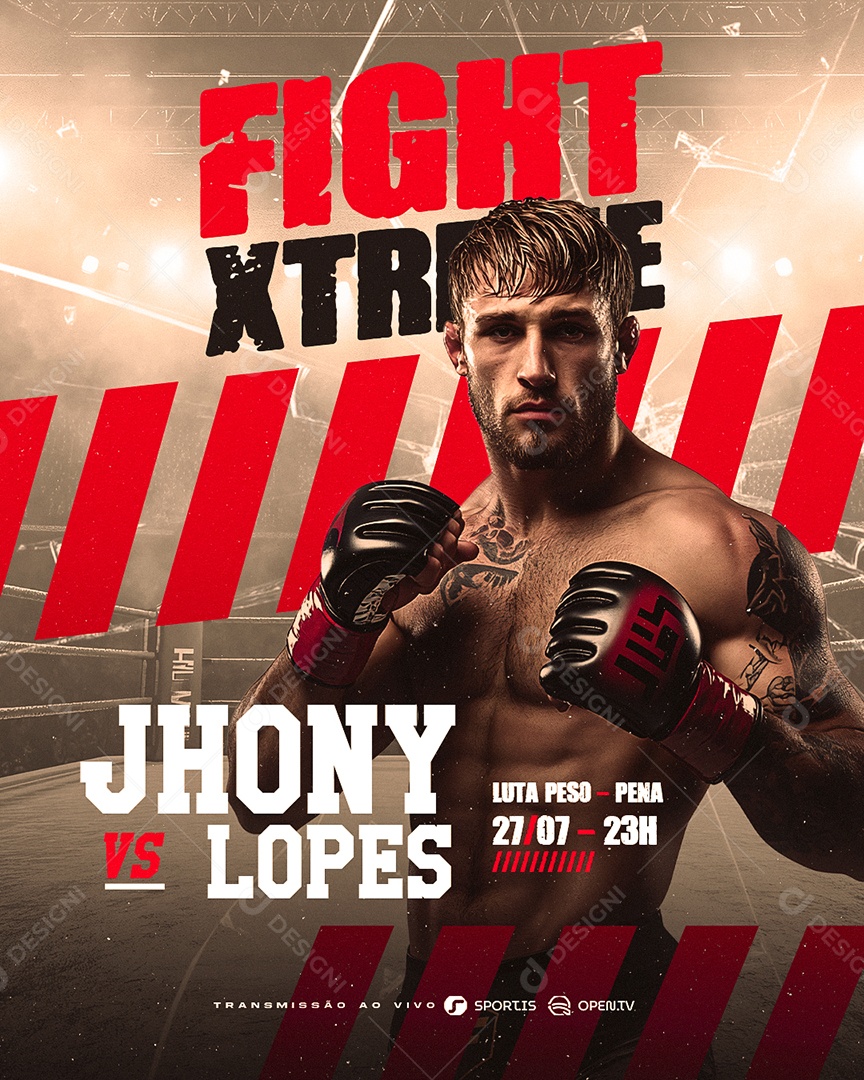 Campeonato de Luta Peso Pena Jhony VS Lopes Social Media PSD Editável