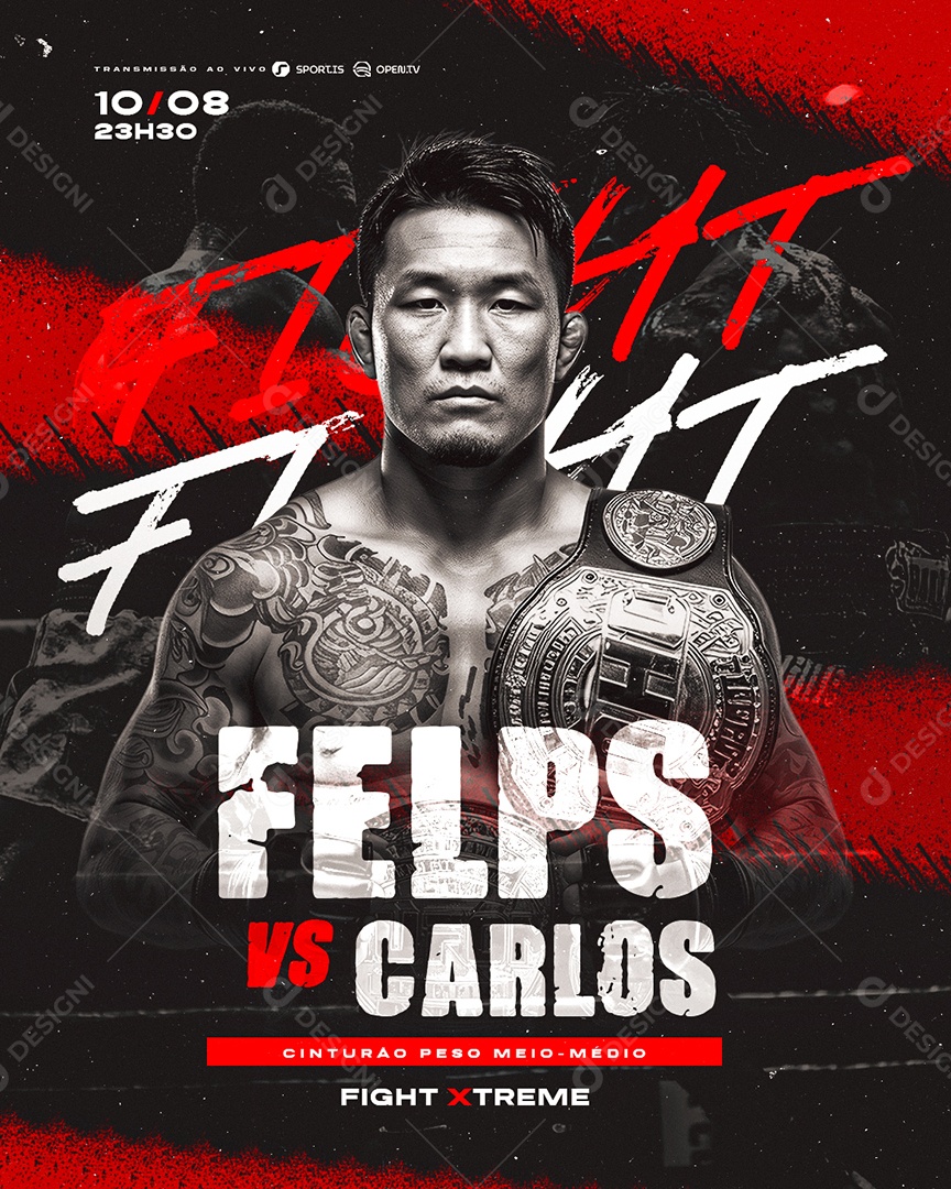 Campeonato de Luta Cinturão Peso Meio Médio Social Media PSD Editável