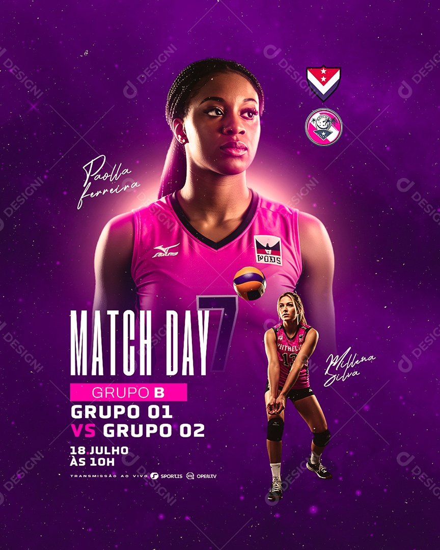 Campeonato de Vôlei Feminino Volleyball Match Day Social Media PSD Editável