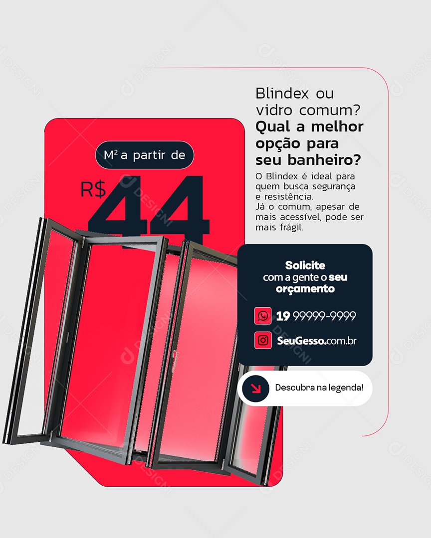 Gessos Blindex ou Vidro Comum Social Media PSD Editável