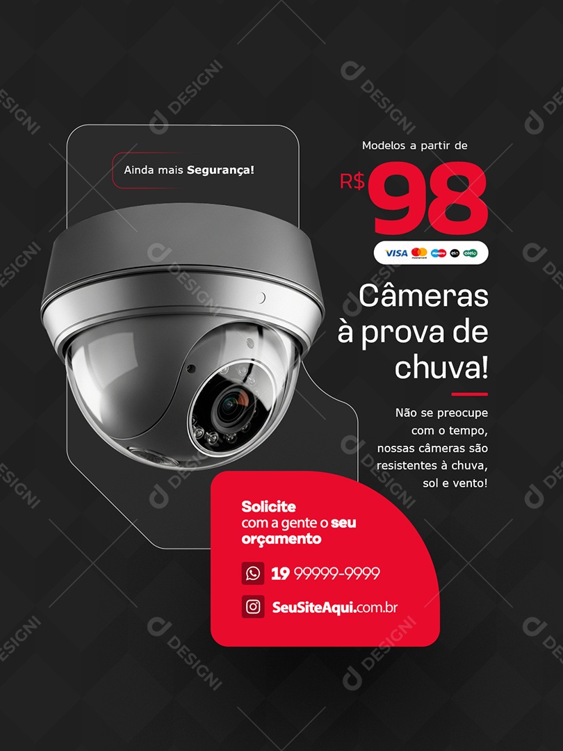 Câmeras à Prova de Chuva Social Media PSD Editável