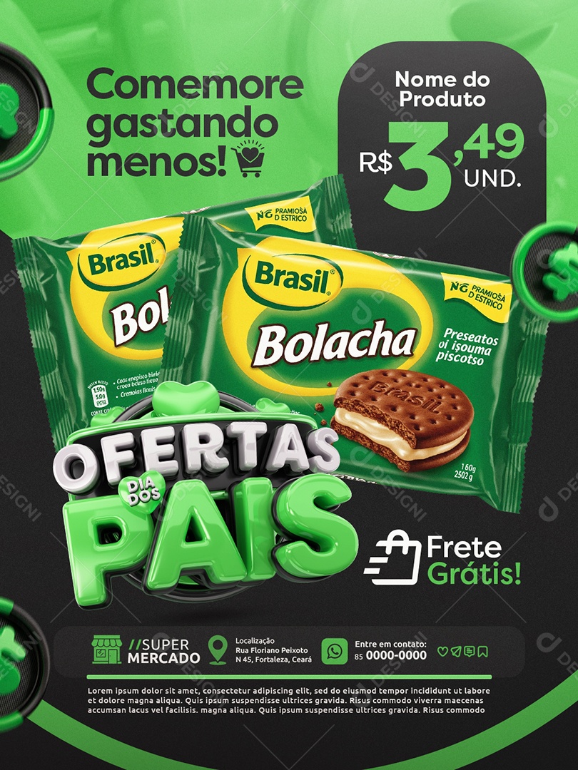 Ofertas Dia dos Pais Mercado Bolacha Frete Grátis Social Media PSD Editável