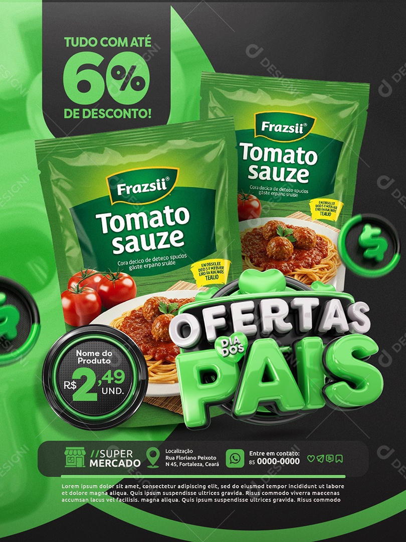 Ofertas Dia dos Pais Mercado Extrato de Tomate Social Media PSD Editável