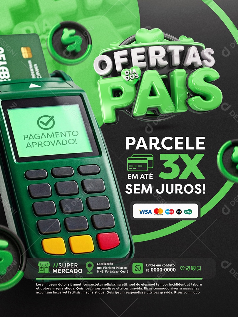 Ofertas Dia dos Pais Mercado Parcele em Até 3x Sem Juros Social Media PSD Editável