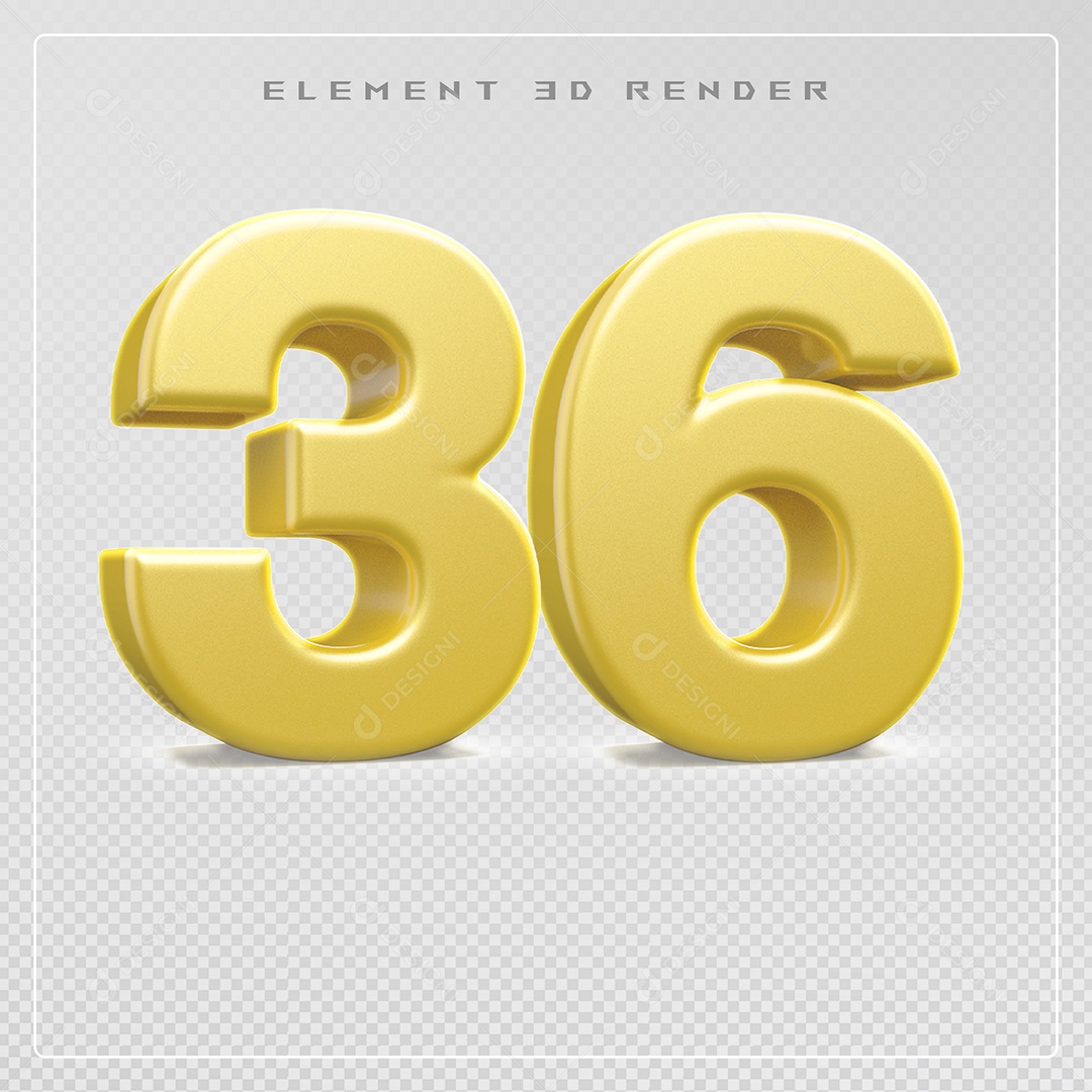 Elemento 3D Número 36 Dourado para Composição PSD