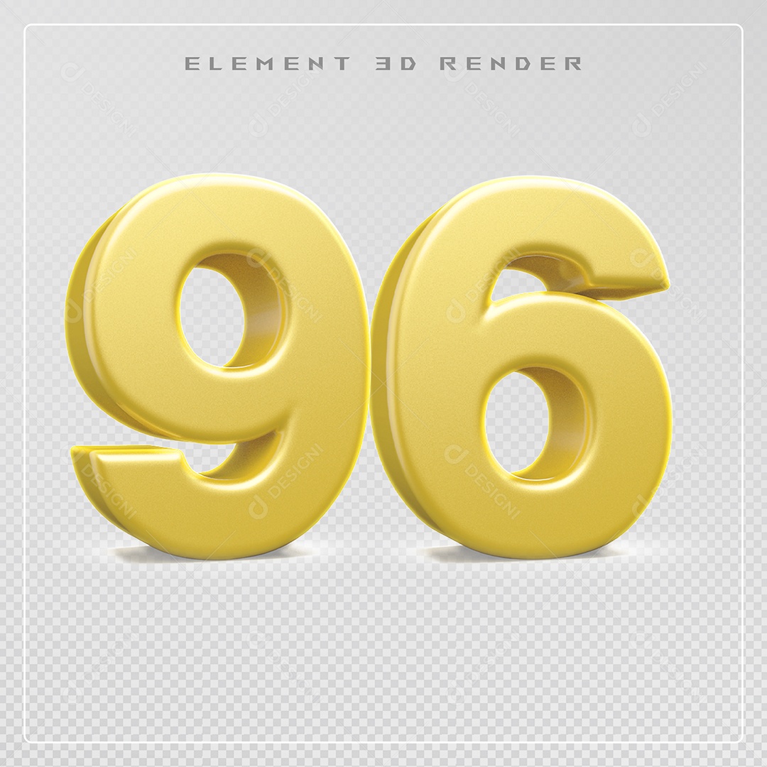 Elemento 3D Número 96 Dourado para Composição PSD