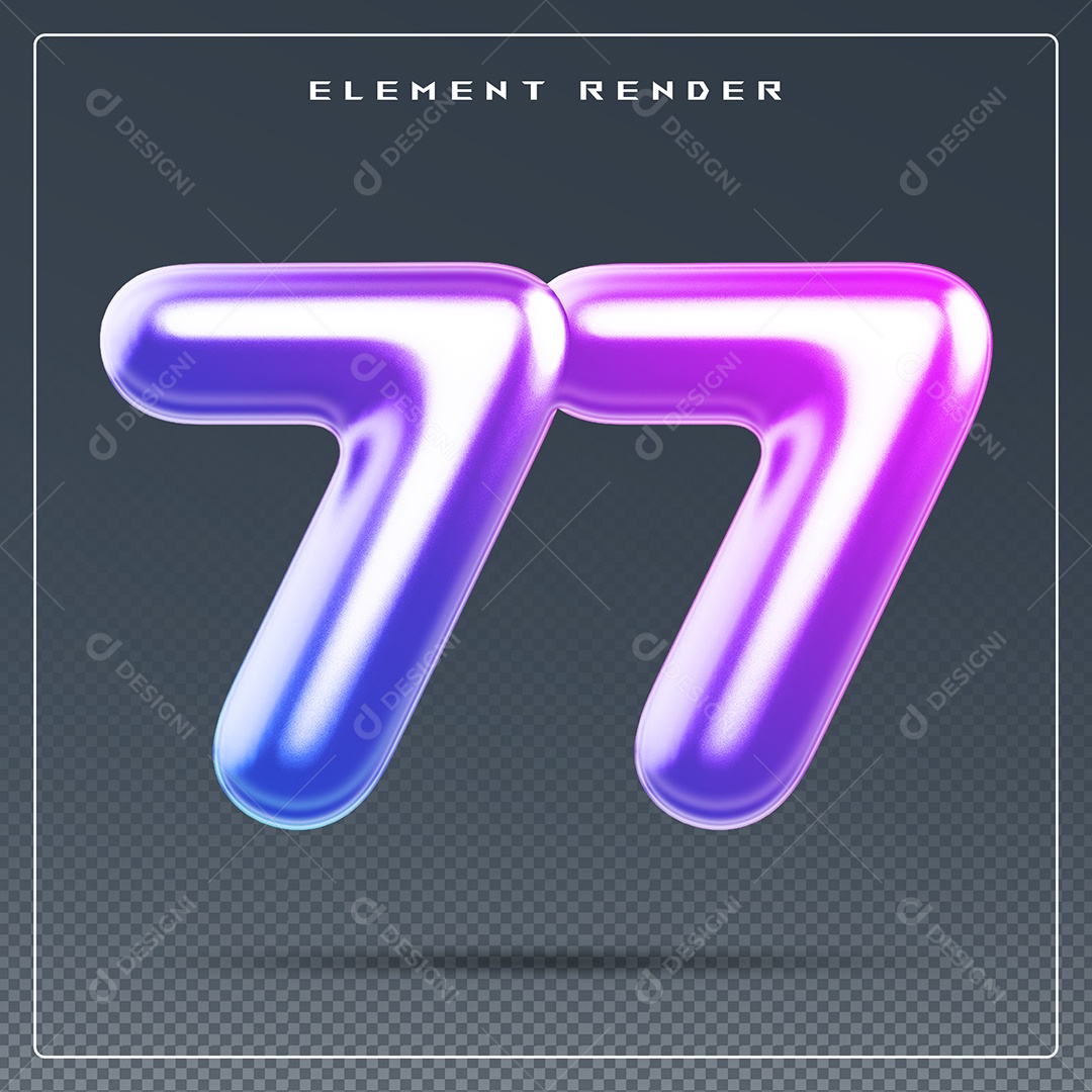 Elemento 3D Número 77 Colorido para Composição PSD