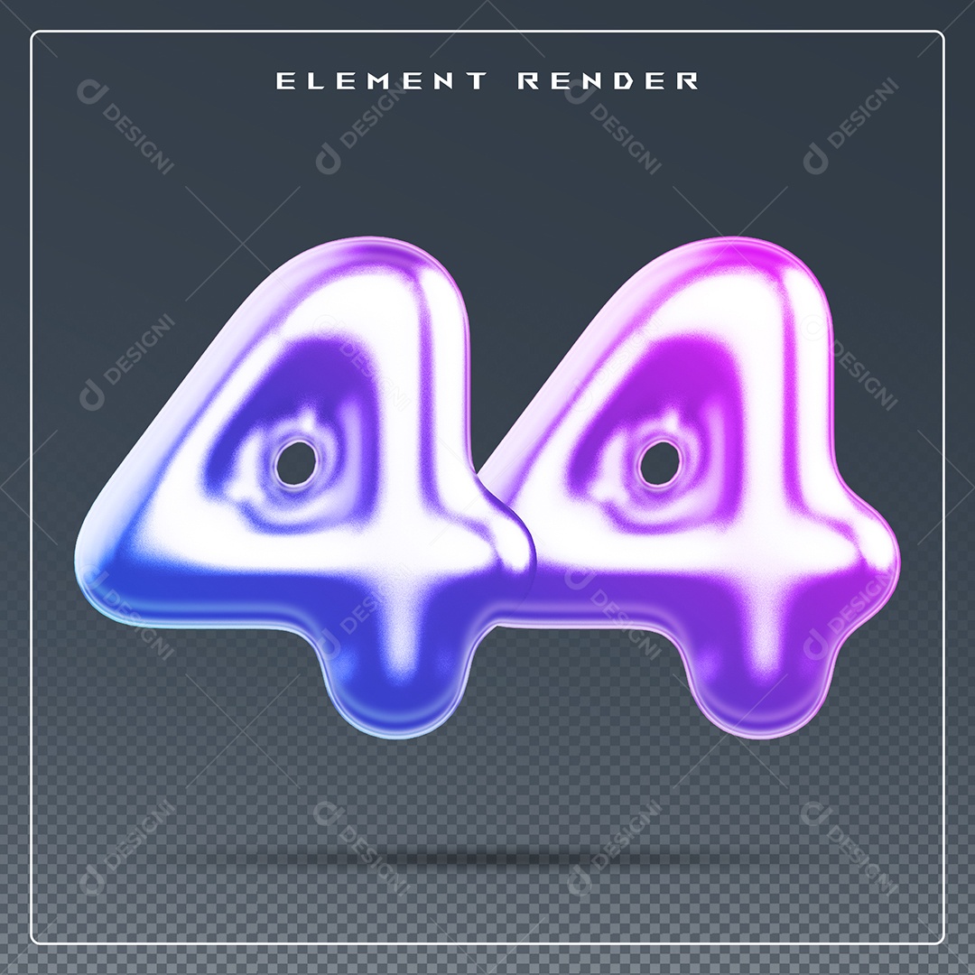 Elemento 3D Número 44 Colorido para Composição PSD