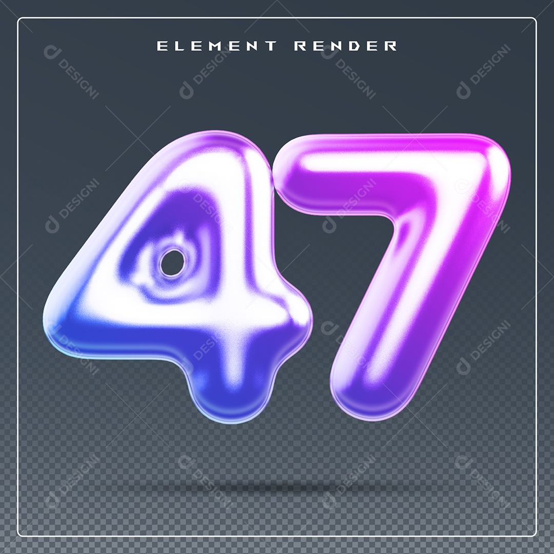 Elemento 3D Número 47 Colorido para Composição PSD