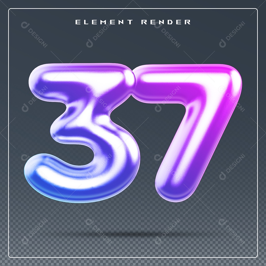 Elemento 3D Número 37 Colorido para Composição PSD
