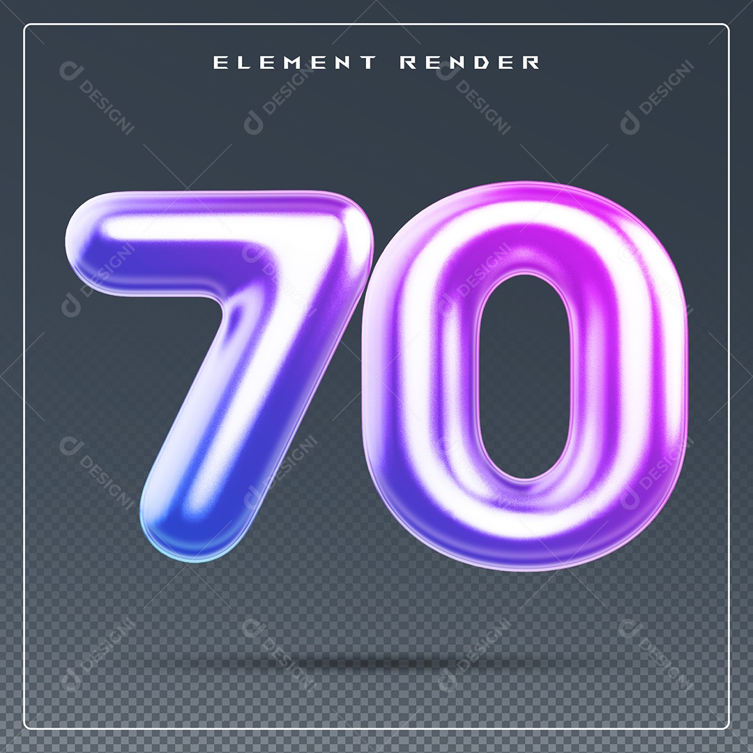 Elemento 3D Número 70 Colorido para Composição PSD