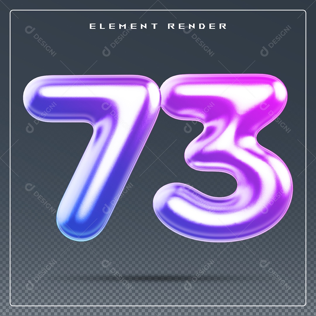 Elemento 3D Número 73 Colorido para Composição PSD