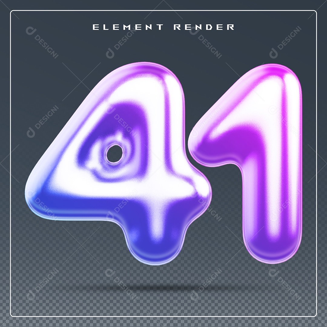 Elemento 3D Número 41 Colorido para Composição PSD