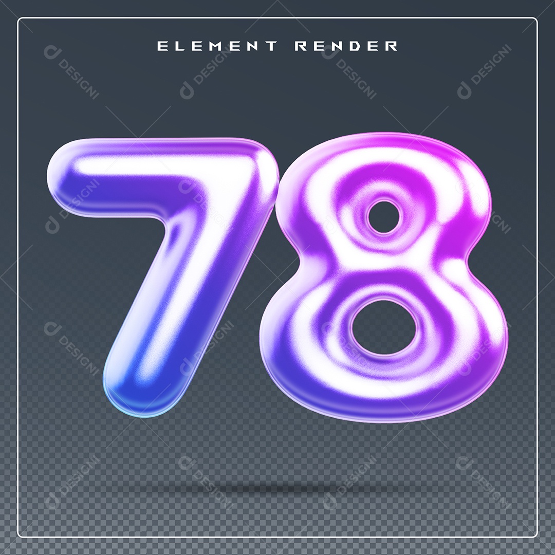 Elemento 3D Número 78 Colorido para Composição PSD