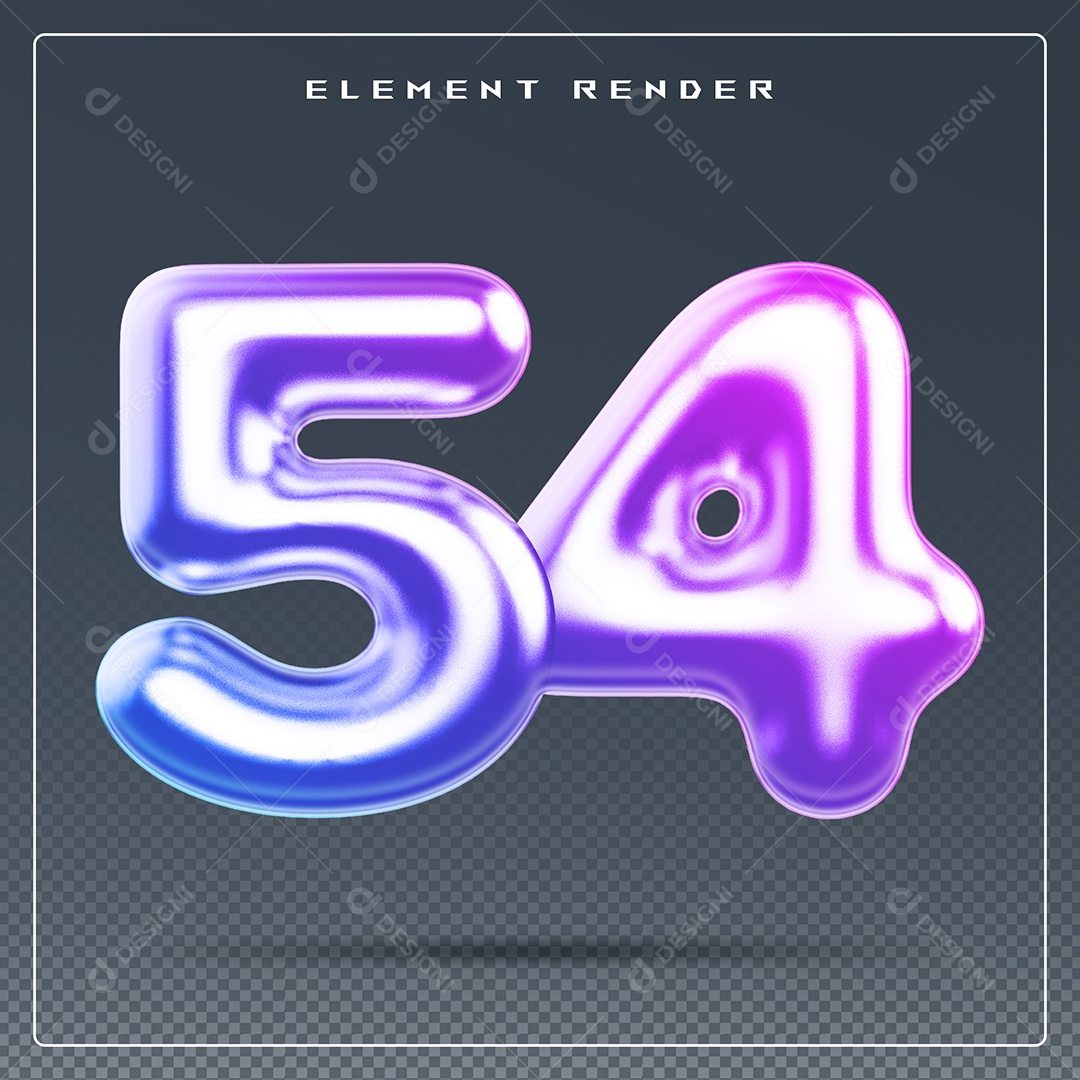 Elemento 3D Número 54 Colorido para Composição PSD