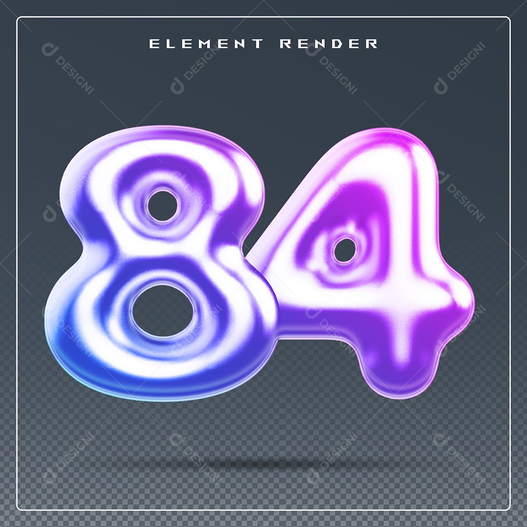 Elemento 3D Número 84 Colorido para Composição PSD