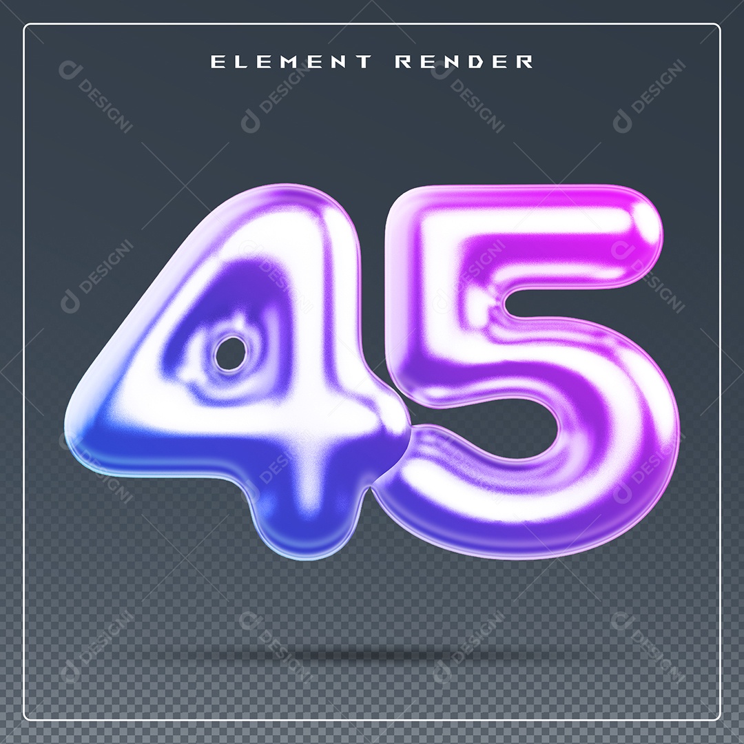 Elemento 3D Número 45 Colorido para Composição PSD