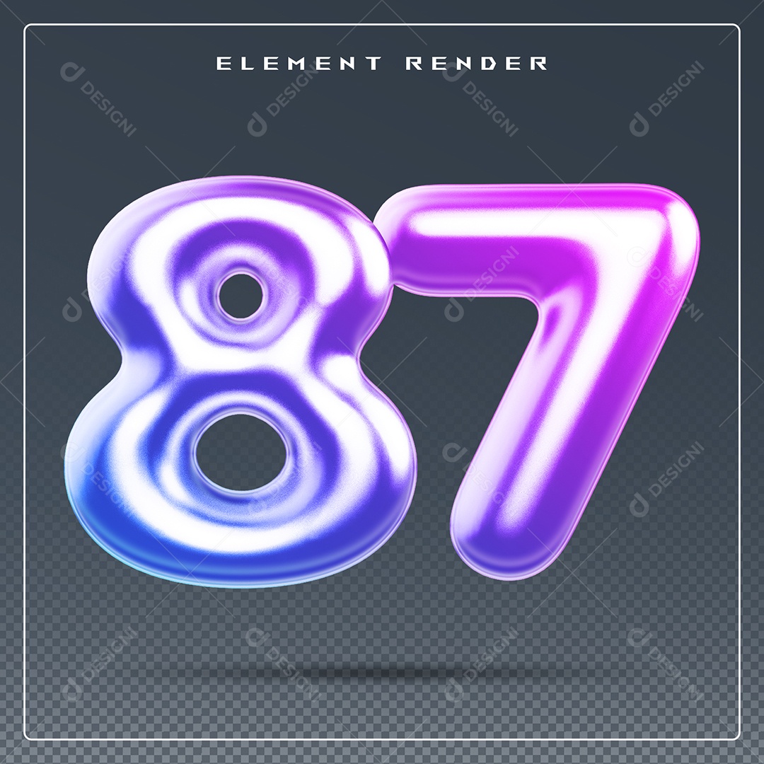 Elemento 3D Número 87 Colorido para Composição PSD